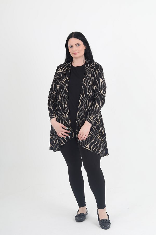 GNR-Glitter Patterned Large Size Combed Cotton Cardigan Inside and Outside Set 1