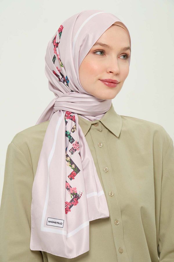 Madame Polo-Digital Twil Shawl Multicolored Patterned Wrinkle-Free Non-Slip 75X180 cm 1