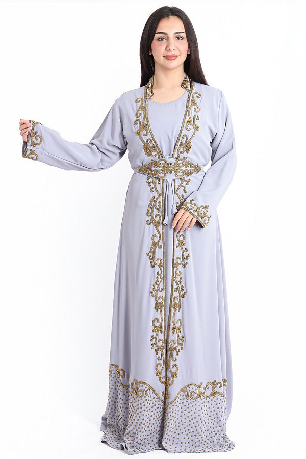 IKKXA-Sparkling Handwork Gray Kaftan IKW9978 1