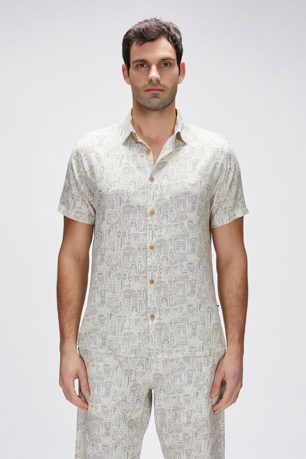 Bad Bear-Merle White Short Sleeve Printed Men's Shirt 1