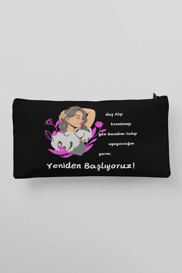 qoeuyl boutique-Începeți mâine distracție motivațională imprimată geantă de machiaj Suport stilou portofel 1