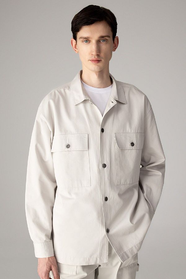 DeFacto-Übergroßer, weit geschnittener Polokragen-Twill-Langarmshirt-Mantel C2896ax24sp 1