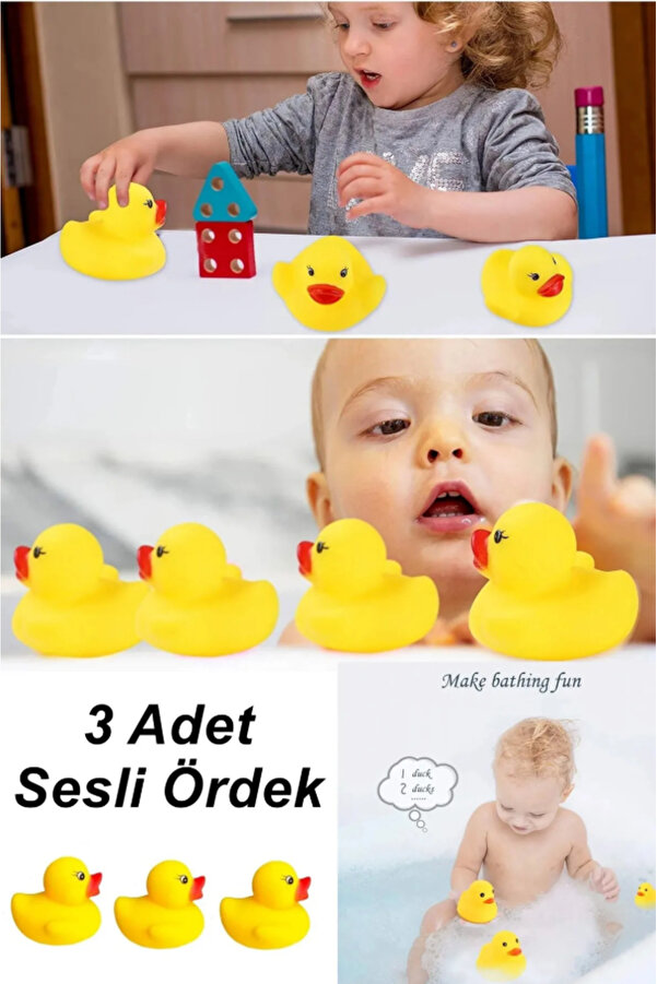 Genel Markalar 3 Adet Mini Ördek Vinil Set Sesli Bebek Çocuk Banyo Ve Havuz Oyuncak