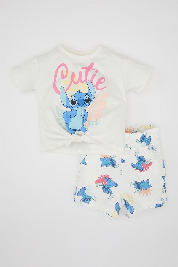 DeFacto-Disney Lilo & Stitch Baby Girls 2-Piece Set - Crew Neck Short Sleeve T-Shirt and Shorts C5456A524Sm 1