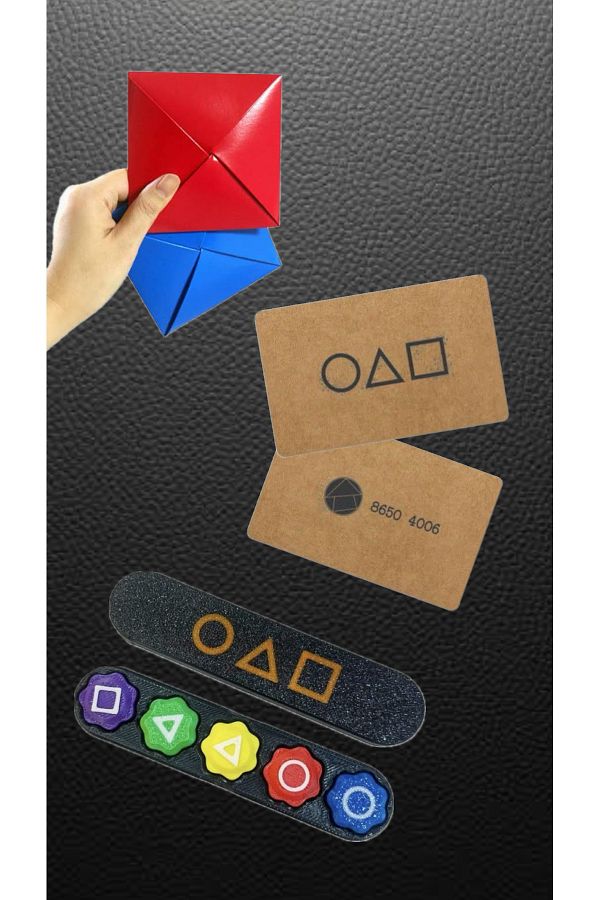 Squid Game-2Pcs Game-5Taash Gonggi - Ddakji Card Game. With Key Ring and 5 Invitation Cards as Gift 1