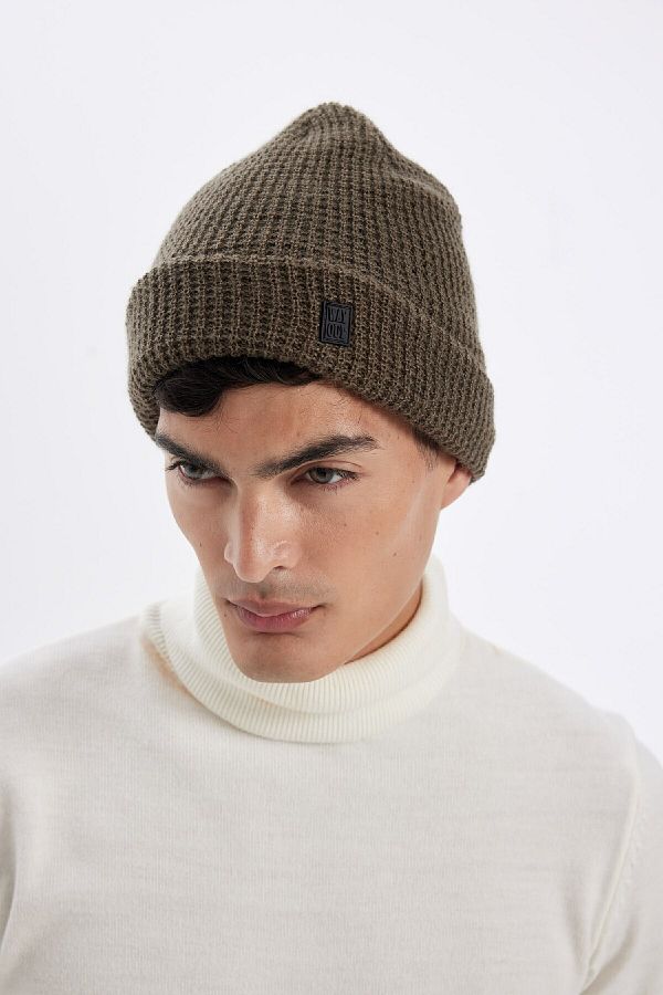 DeFacto-Men's Label Printed Beanie with Fleece Inside C7140Ax24Wn 1