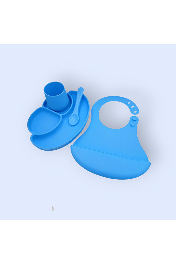 CKM silikon 4lü silikon bebek beslenme seti 3 bölmeli mama tabağı bardak kaşık önlük