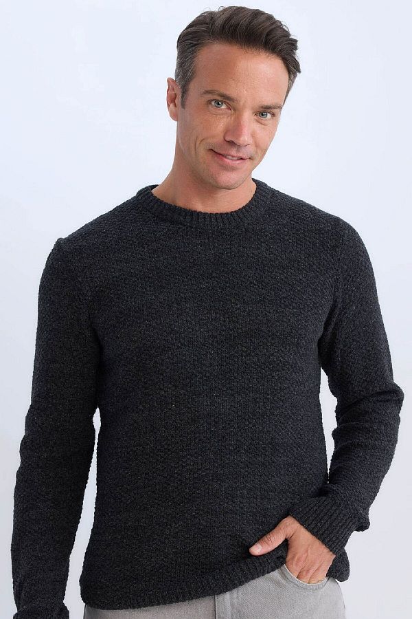 DeFacto-Standard-Passform, normaler Schnitt, strukturierter Basic-Strickpullover mit Rundhalsausschnitt R1175az24wn 1
