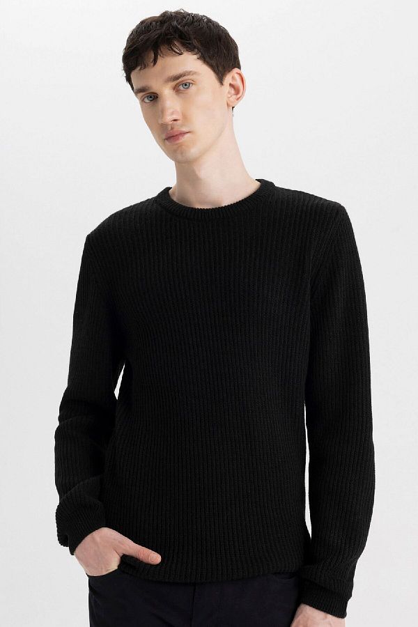 DeFacto-Strukturierter Strickpullover mit normaler Passform und Rundhalsausschnitt C8814ax24wn 1