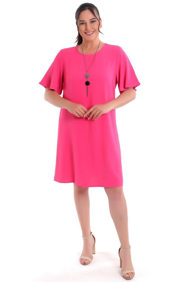 Trend42plus-Rochie Fuchsia cu mânecă scurtă marime plus 1