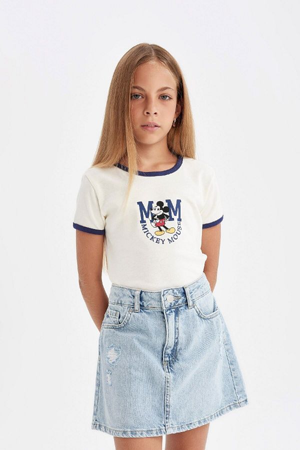 DeFacto-Tricou Disney Mickey & Minnie pentru fete - decolteu, nervură, mânecă scurtă C7355A824AU 1