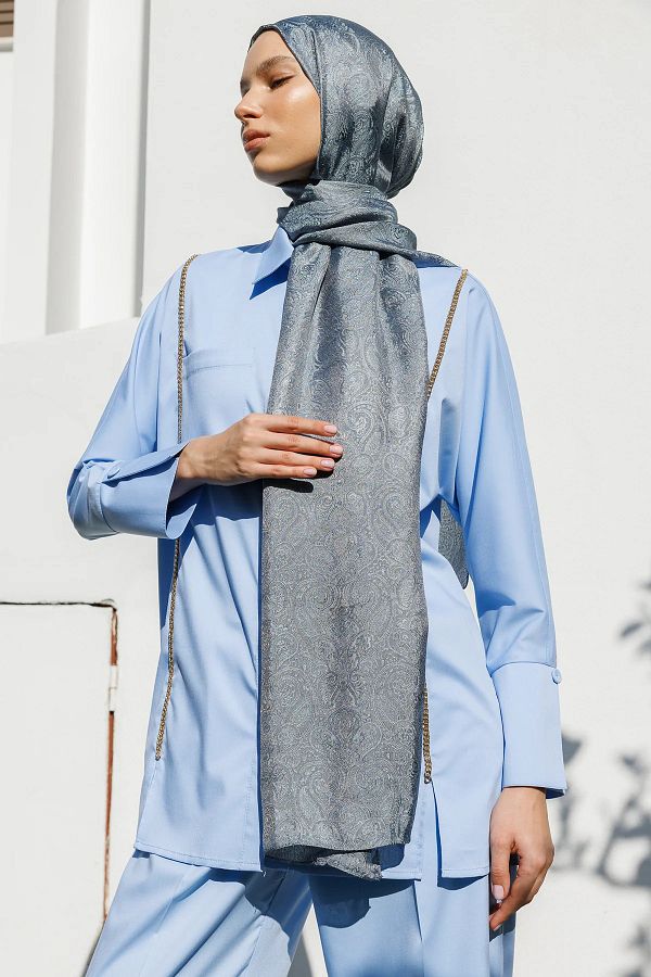 Mooncorn-Moren Pattern Shine Line Şal Gri închis-Albastru deschis 1