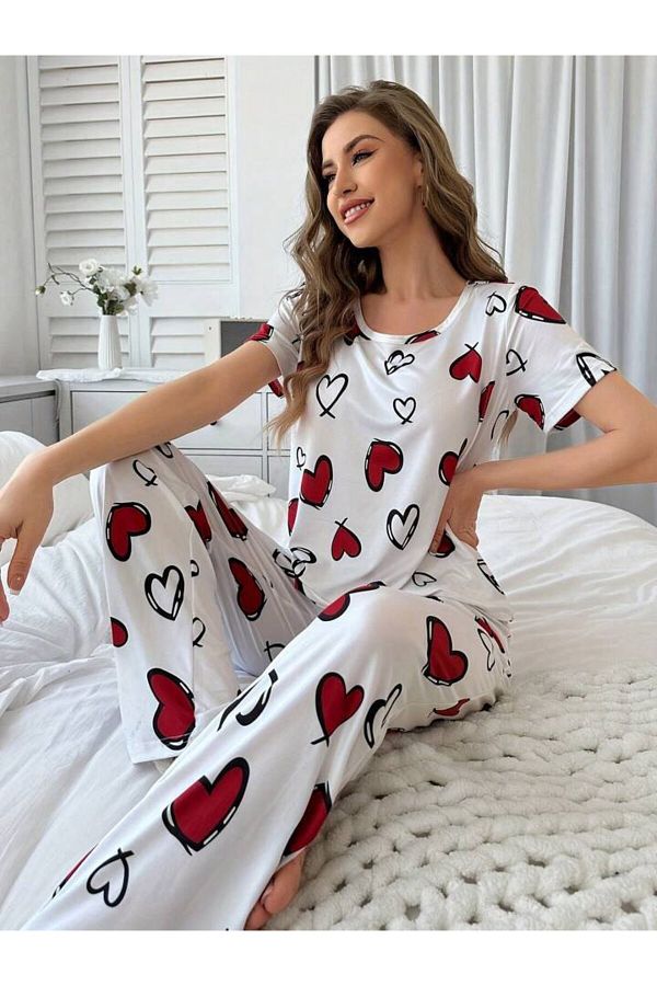CSR HOMEWEAR-PANTALONI CU MANECĂ SCURTĂ PENTRU FEMEI SET DE Pijamale NOU model de dragoste cu inimă 1