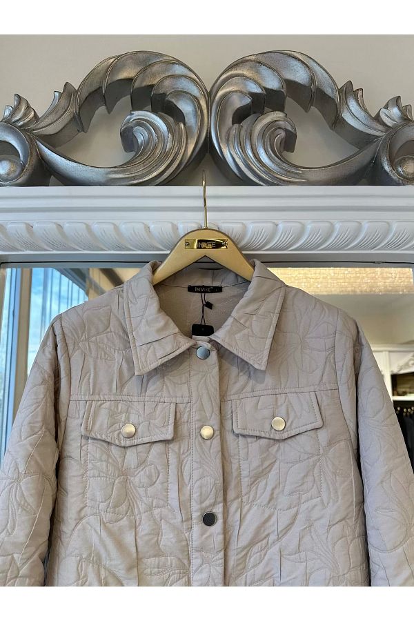 Invee-Invee 6827 Patterned Quilted Jacket - Cream 1