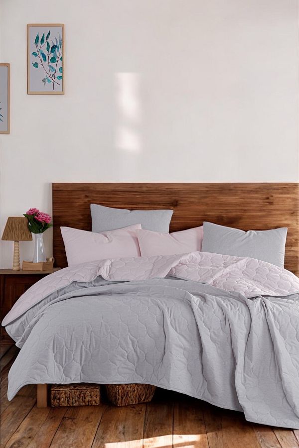 pepuza-Gray Mono Powder and Graymono Powder-Grey Quilted Bed Cover Set 1
