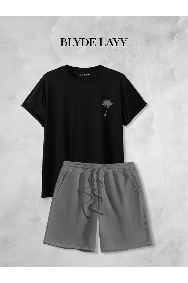 BLYDE LAYY-Unisex Palm Printed Shorts-T-Shirt Set 1