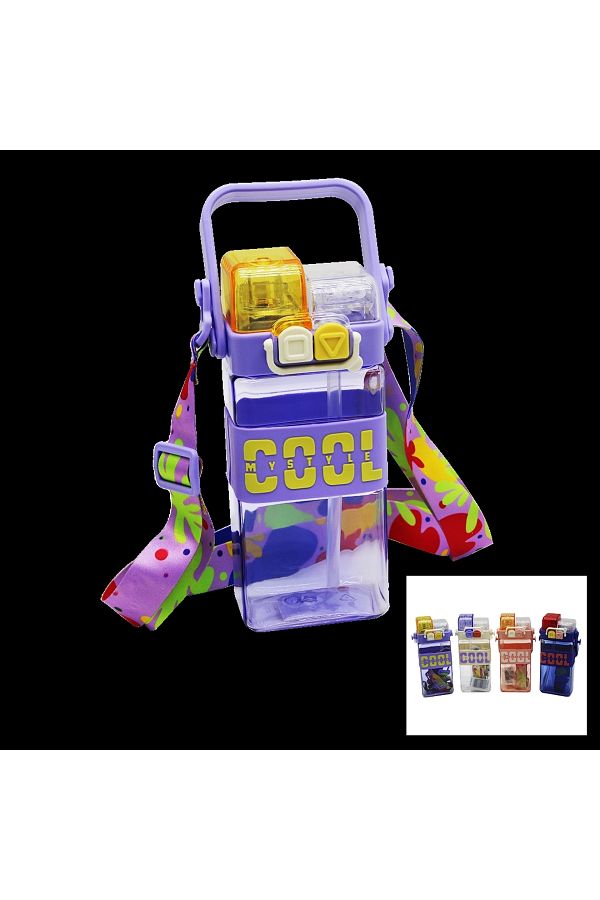 emosavm-Colored Mica Crystal - Rectangular Flask, 2 Lids - With Carrying Handle - Locking Lid - As 1