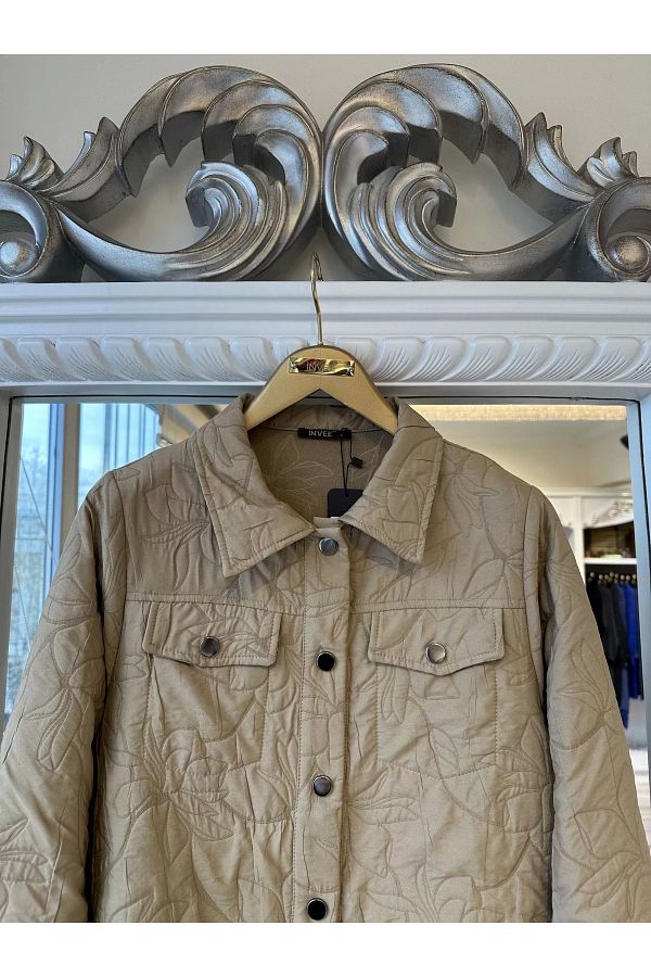 Invee-Invee 6827 Patterned Quilted Jacket - Camel 1