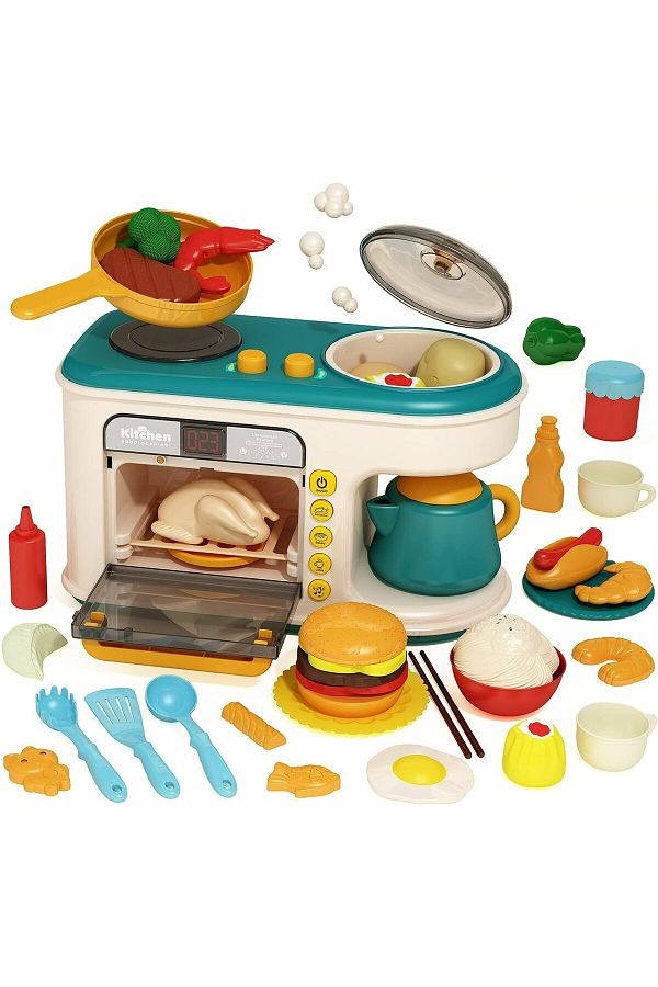 COOYA-Pretend Play Kitchen Toy with Music and Light, Color Changing Play Foods with Oven 1