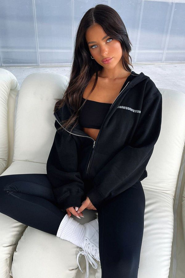 DUBU BUTİK-Thatsofetch Minimal Patterned Black Oversize Cardigan - Hooded 1