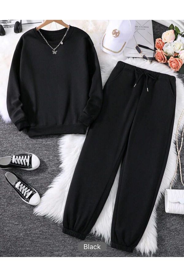 VBSVİBES-Oversize Basic Tracksuit Set Black 1