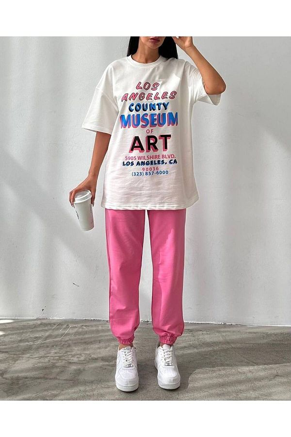 CLAYES-Μπλουζάκι ART Printed Sweatpants Jogger-Printed Bottom Top Σετ φόρμας Oversize Crew Neck 1