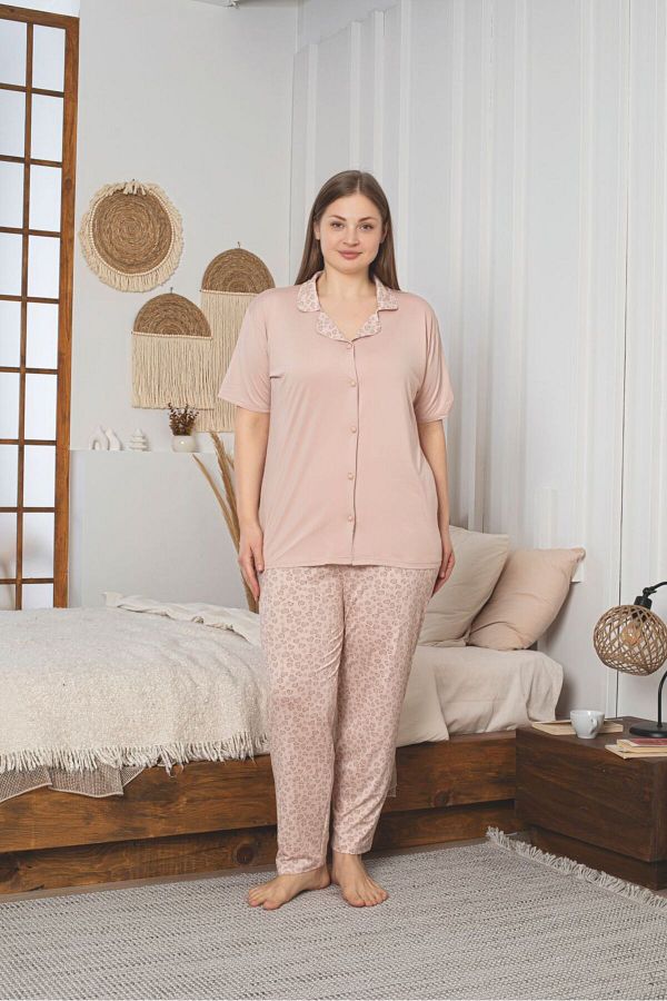 Asel-Buttoned Large Size Lycra Bamboo Pajama Set 1