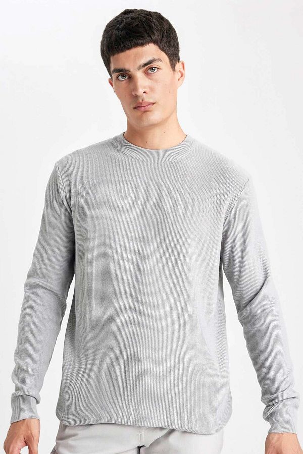 DeFacto-Standard-Passform, normaler Schnitt, Rundhalsausschnitt, Basic, einfarbig, Strickpullover B7763ax24sp 1