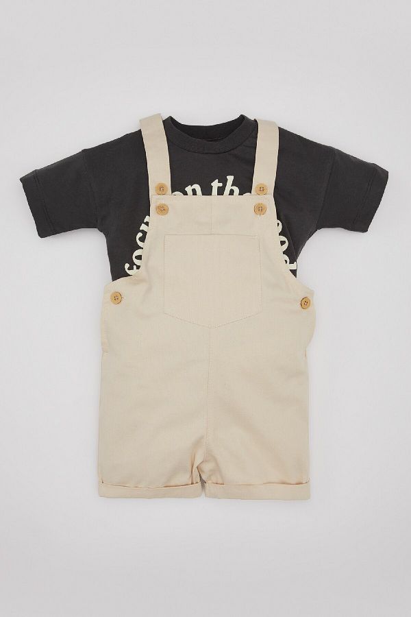 DeFacto-2-teiliges Set für Babys – bedrucktes T-Shirt mit Rundhalsausschnitt und Salopet B8079a524sm 1