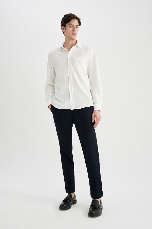 DeFacto-Twill Summer Fabric Pants Tapered Fit Basic Straight Linen Blended Double Leg with Pockets B6585Ax24Sp 1