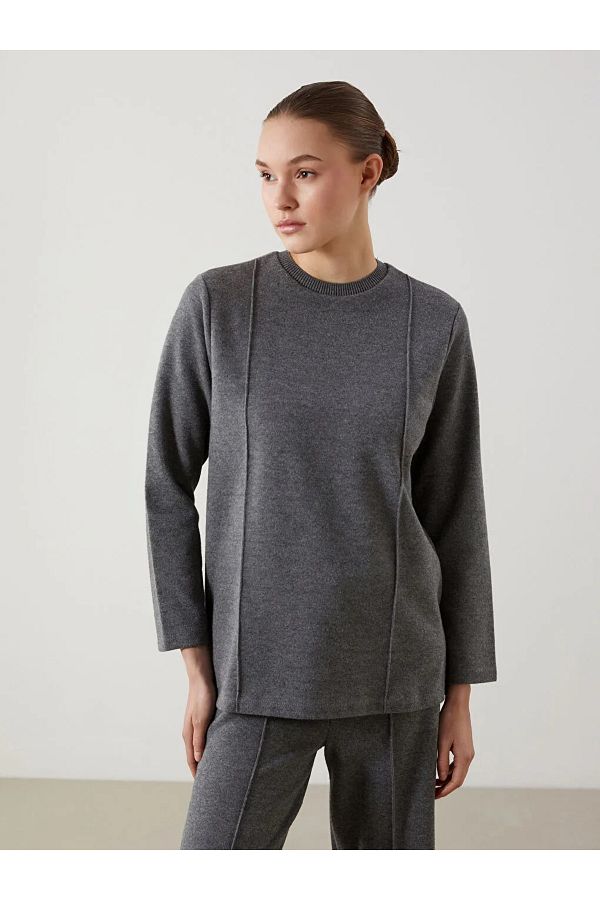 LC Waikiki-سترة نسائية برقبة دائرية من LCW Modest Anthracite 1