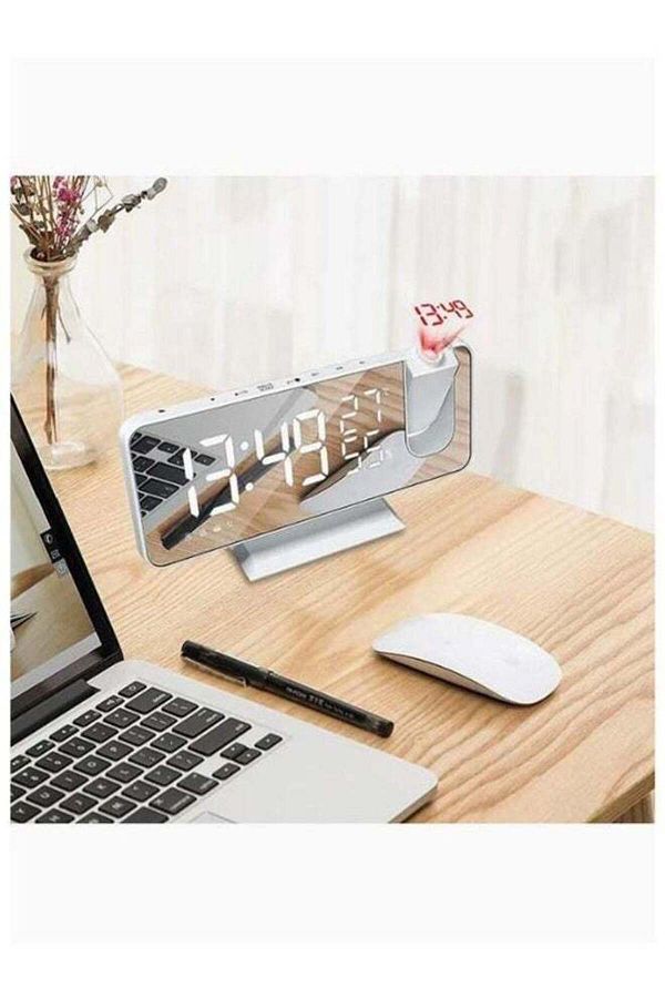 COOYA-Led Mirror Digital Alarm Clock,ajustable Projection & Brightness Control,two Clocks,for Office 1