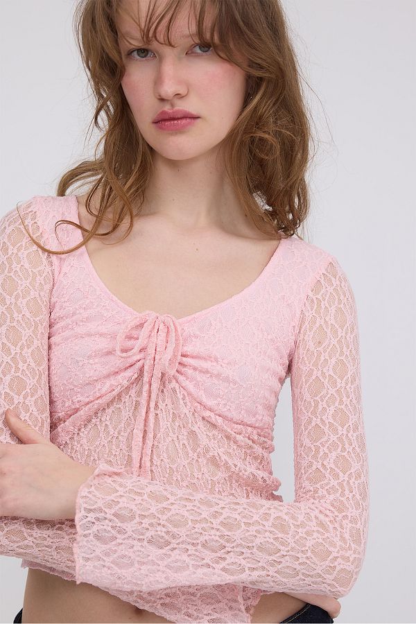 Addax-Gathered Front Lace Blouse B17002-N4 1