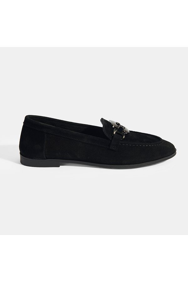 Desa-Γυναικείο μαύρο μεταλλικό αξεσουάρ Suede Loafer 1