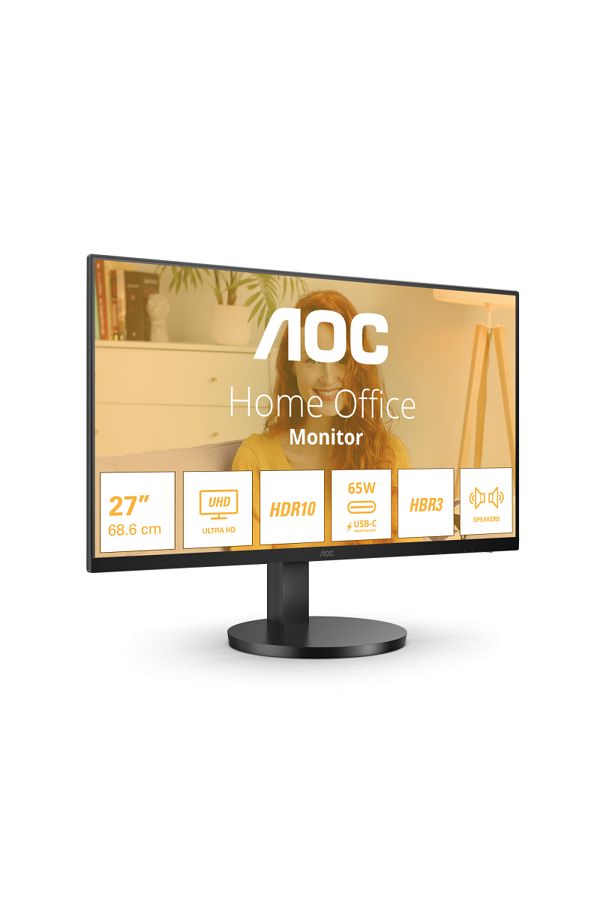 Aoc-Monitor IPS, 4K, UHD, 60Hz, 4ms, HDR10, Boxe HDMI, USB, Negru 1