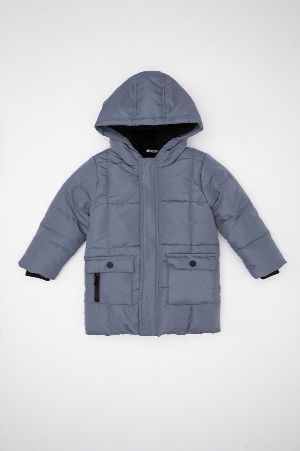 DeFacto-Wasserabweisender Fleece-Mantel mit gerippten Ärmeln und Kapuze für Babys – C5324a524cw 1