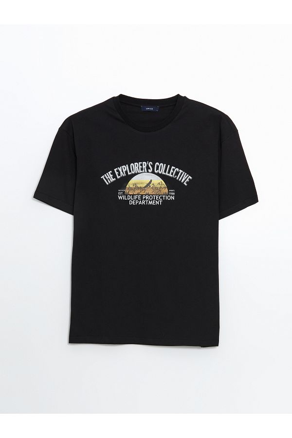 LC Waikiki-Bedrucktes Herren-T-Shirt aus gekämmter Baumwolle mit Rundhalsausschnitt 1
