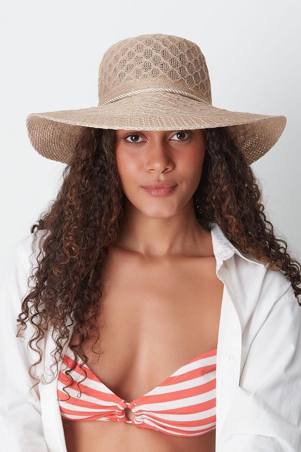 C&City-Mercerisierter Hut Modell T24740-03 Braun - Strand 1