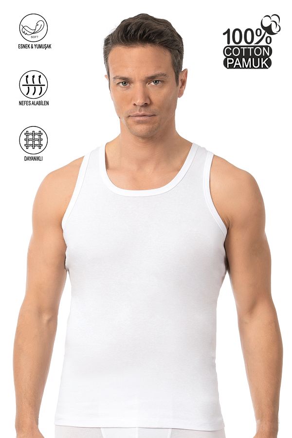 ÖZKAN underwear-Özkan 0113 Men's 100% Cotton Rib Flexible Soft Thick Strap Undershirt 1