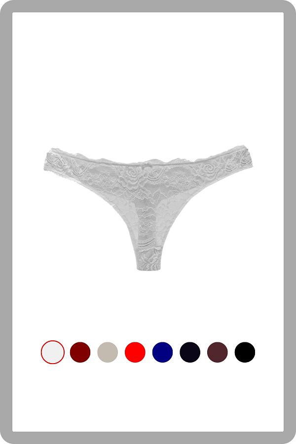 MİSTİRİK-Stretchy and Soft Patterned White String Model Panties - Half Lace Table 1