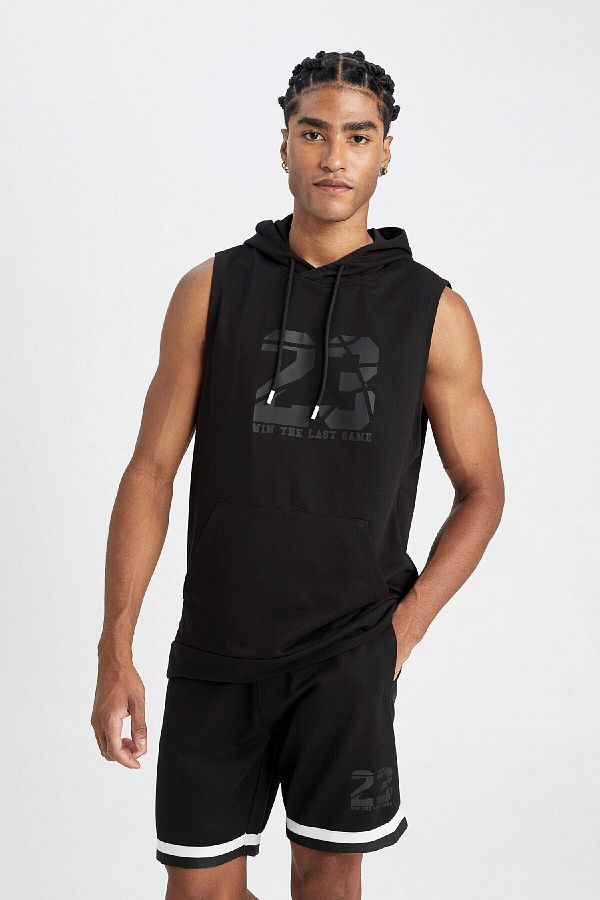 DeFacto-Defactofit Standard Fit Printed Hooded Tank Top Z5603Az24Sm 1