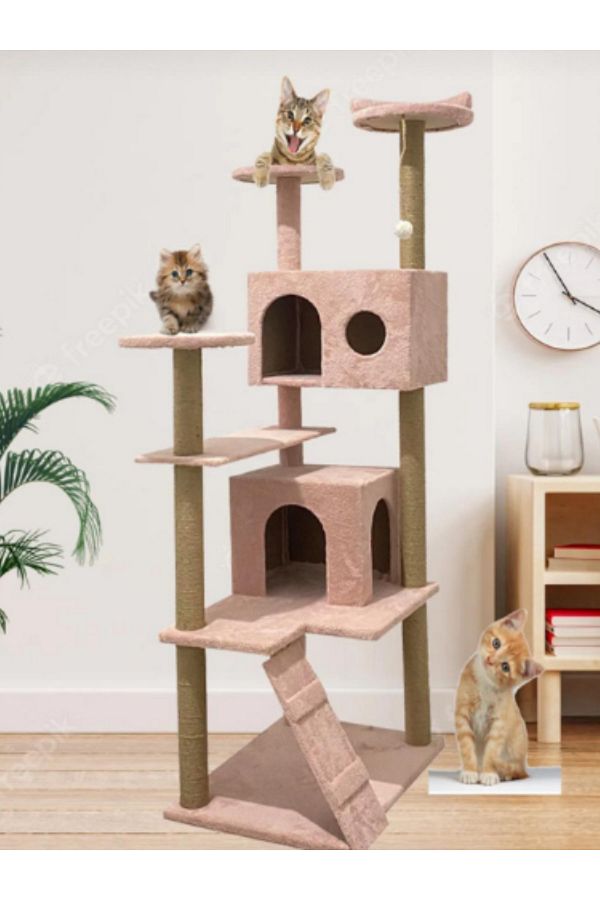 Petilux-Multi-Storey Cat House and Scratching Tower Cat Play and Rest Area with Jute Drawstring Scratching Area 1