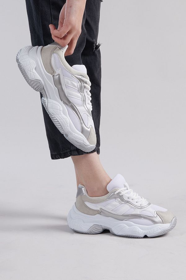 Tonny Black-Women's White Ice Comfortable Mold High Sole Stripe Sports Shoes 1