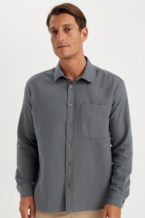 DeFacto-100% Baumwolle Regular Fit Musselin Basic Plain Langarmshirt D2619ax24au 1