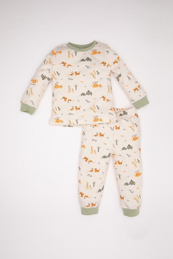 DeFacto-Baby Boy Pajama Set Safari Print Long Sleeve Top Long Bottom D3556A524Wn 1