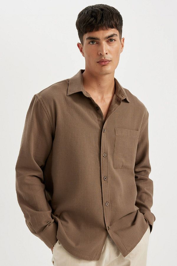 DeFacto-Normale Passform, einfaches Baumwoll-Langarmshirt D2619ax24au 1