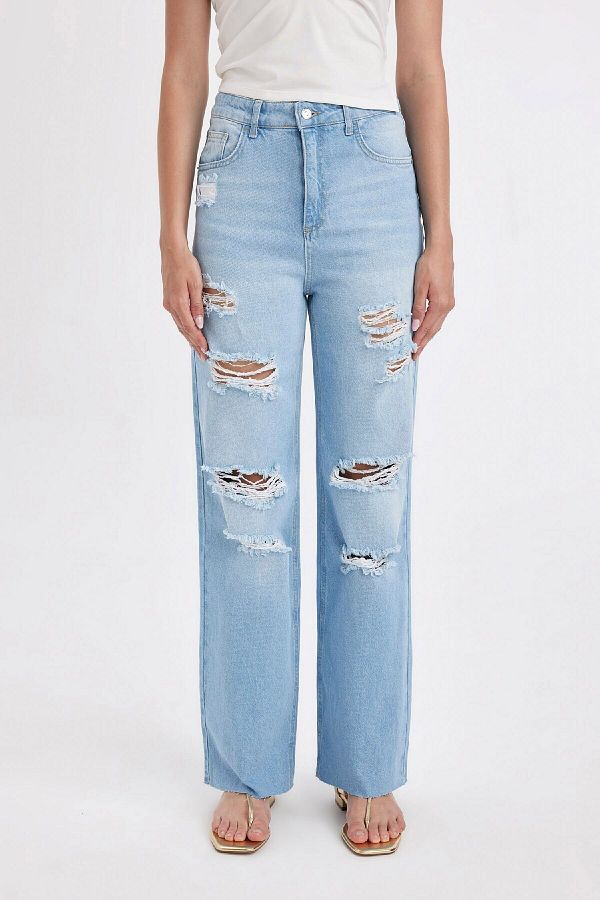 DeFacto-High Waist 90er Weites Bein - Zerrissene Jeanshose C8609ax24hs 1