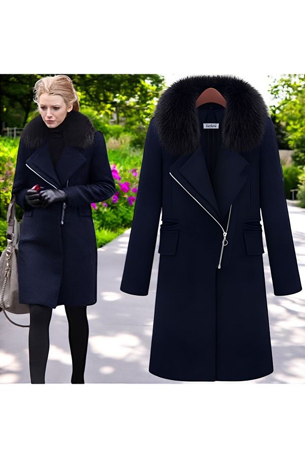Toridas-Winter Detachable Fur Collar Detailed Cashmere Coat 1