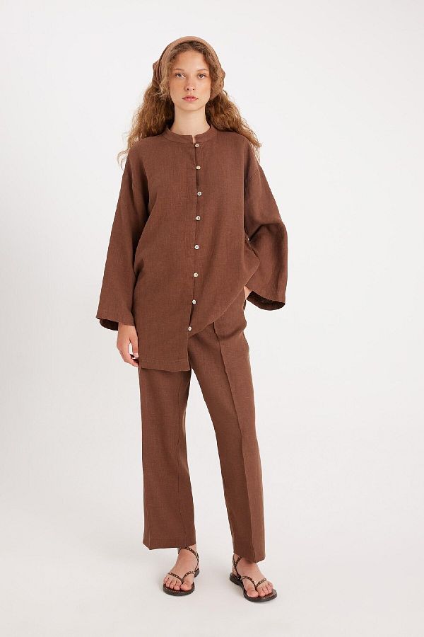 DeFacto-Pantaloni drepti din in Manuka x DeFacto - D4388AX24HS 1