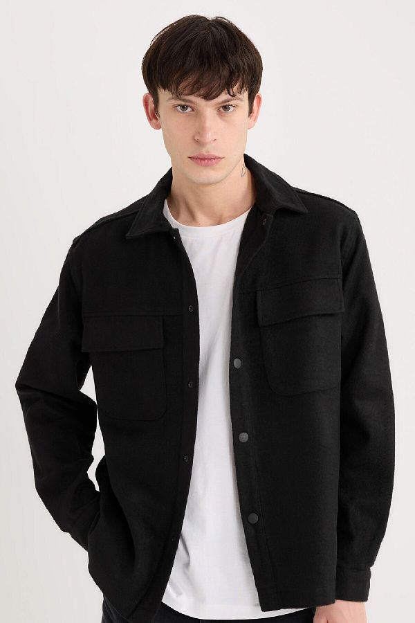 DeFacto-Relax Fit Lumberjack Basic Solid Langarm-Hemdjacke A6876AX24AU 1